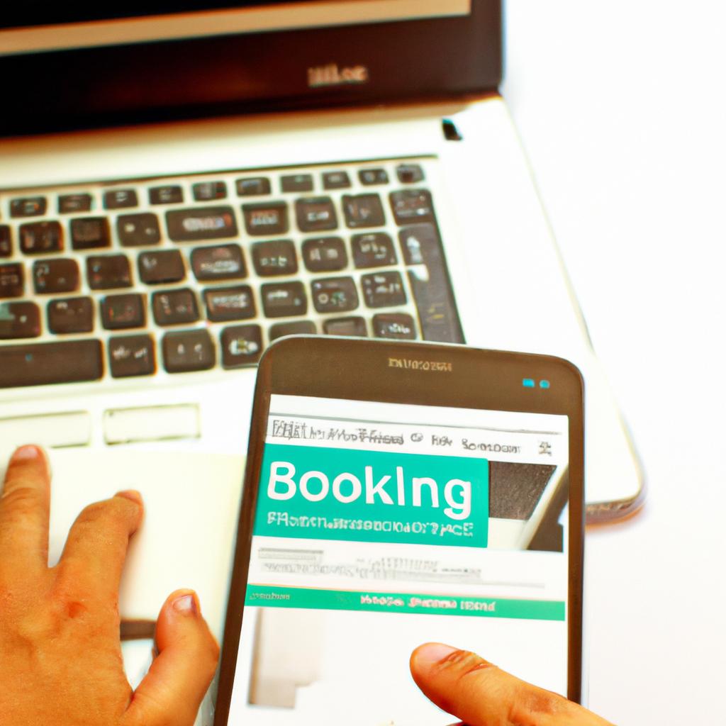 Person booking hotel accommodation online